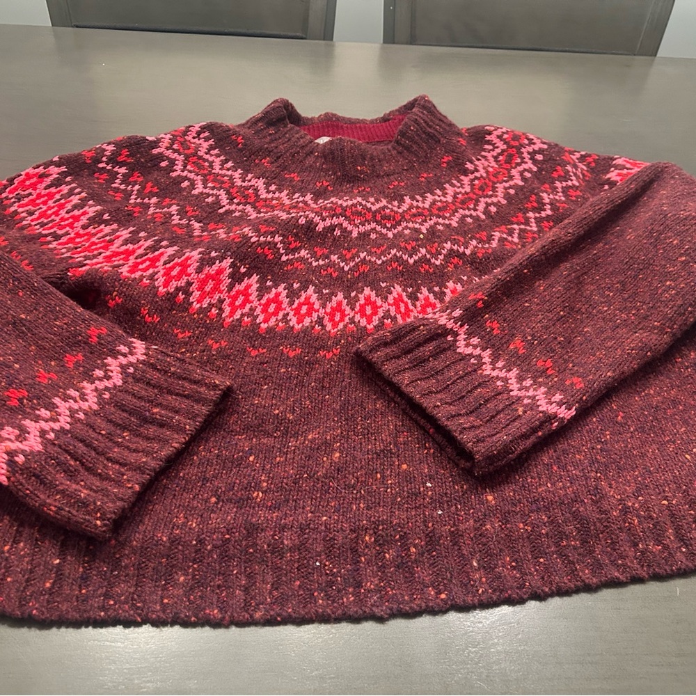 J. Crew Maroon and Pink Patterned Turtleneck Sweater